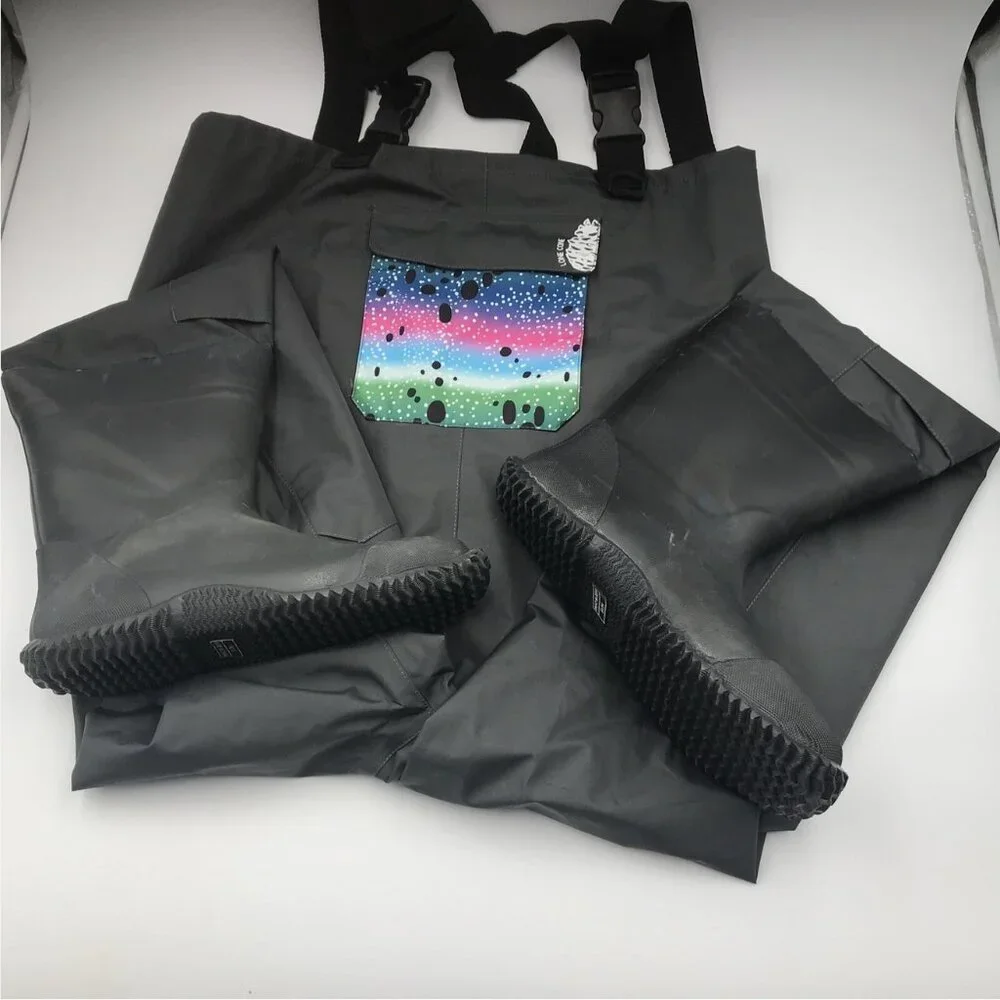 NWOT LONECONE Kids Fishing Waders Boot Foot Chest Waders with Trout Print